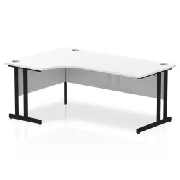 Dynamic Impulse W1800 x D1200/800 x H730mm Left Hand Crescent Desk With Cable Management Ports Cantilever Leg White Finish Black Frame - MI003332