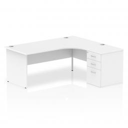 Dynamic Impulse 1800mm Right Crescent Desk White Top Panel End Leg Workstation 600mm Deep Desk High Pedestal Bundle I000602