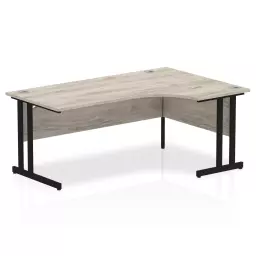 Dynamic Impulse W1800 x D800/1200 x H730mm Right Hand Crescent Desk With Cable Management Ports Cantilever Leg Grey Oak Finish Black Frame - MI003369