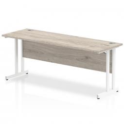 Impulse 1800 x 600mm Straight Desk Grey Oak Top White Cantilever Leg I003080