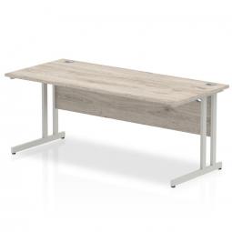 Impulse 1800 x 800mm Straight Desk Grey Oak Top Silver Cantilever Leg I003078