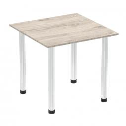 Impulse 800mm Square Table Grey Oak Top Chrome Post Leg I003614