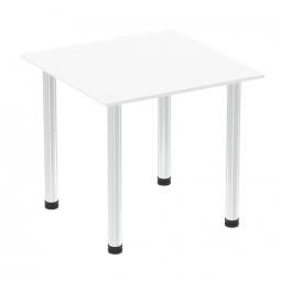 Impulse 800mm Square Table White Top Chrome Post Leg I003579