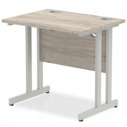 Impulse 800 x 600mm Straight Desk Grey Oak Top Silver Cantilever Leg I003060