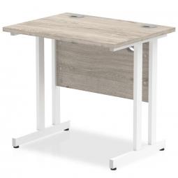 Impulse 800 x 600mm Straight Desk Grey Oak Top White Cantilever Leg I003061