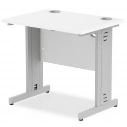 Impulse 800 x 600mm Straight Desk White Top Silver Cable Managed Leg MI002897