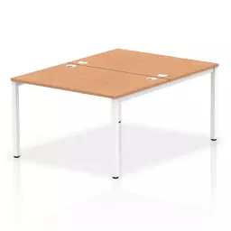 Impulse Back-to-Back 2 Person Bench Desk W1200 x D1600 x H730mm With Cable Ports Oak Finish White Frame - IB00109