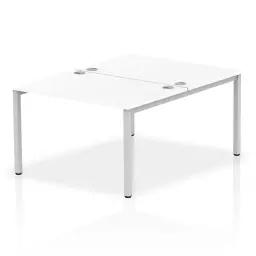 Impulse Back-to-Back 2 Person Bench Desk W1200 x D1600 x H730mm With Cable Ports White Finish Silver Frame - IB00105