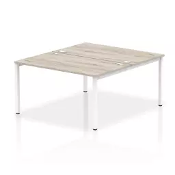 Impulse Back-to-Back 2 Person Bench Desk W1400 x D1600 x H730mm With Cable Ports Grey Oak Finish White Frame - IB00119