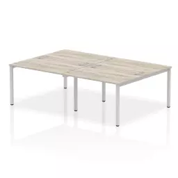 Impulse Back-to-Back 4 Person Bench Desk W1200 x D1600 x H730mm With Cable Ports Grey Oak Finish Silver Frame - IB00137