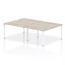 Impulse Back-to-Back 4 Person Bench Desk W1200 x D1600 x H730mm With Cable Ports Grey Oak Finish White Frame - IB00143