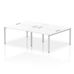 Impulse Back-to-Back 4 Person Bench Desk W1200 x D1600 x H730mm With Cable Ports White Finish Silver Frame - IB00141