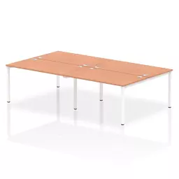 Impulse Back-to-Back 4 Person Bench Desk W1400 x D1600 x H730mm With Cable Ports Beech Finish White Frame - IB00154