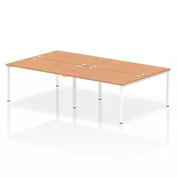Impulse Back-to-Back 4 Person Bench Desk W1400 x D1600 x H730mm With Cable Ports Oak Finish White Frame - IB00157