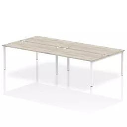 Impulse Back-to-Back 4 Person Bench Desk W1600 x D1600 x H730mm With Cable Ports Grey Oak Finish White Frame - IB00167