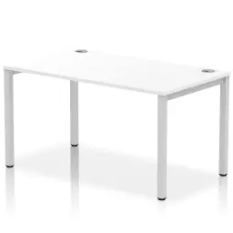 Impulse Single Row Bench Desk W1400 x D800 x H730mm White Finish Silver Frame - IB00261