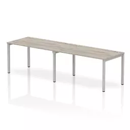 Impulse Single Row 2 Person Bench Desk W1400 x D800 x H730mm Grey Oak Finish Silver Frame - IB00293