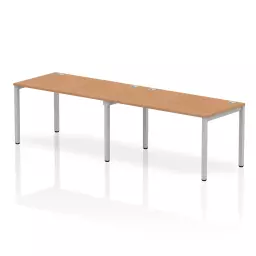 Impulse Single Row 2 Person Bench Desk W1400 x D800 x H730mm Oak Finish Silver Frame - IB00295