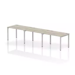 Impulse Single Row 3 Person Bench Desk W1200 x D800 x H730mm Grey Oak Finish Silver Frame - IB00317