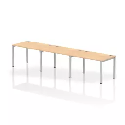 Impulse Single Row 3 Person Bench Desk W1200 x D800 x H730mm Maple Finish Silver Frame - IB00318