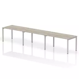 Impulse Single Row 3 Person Bench Desk W1400 x D800 x H730mm Grey Oak Finish Silver Frame - IB00329