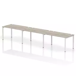 Impulse Single Row 3 Person Bench Desk W1400 x D800 x H730mm Grey Oak Finish White Frame - IB00335