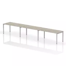 Impulse Single Row 3 Person Bench Desk W1600 x D800 x H730mm Grey Oak Finish Silver Frame - IB00341