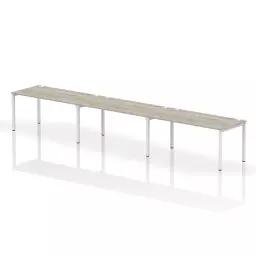 Impulse Single Row 3 Person Bench Desk W1600 x D800 x H730mm Grey Oak Finish White Frame - IB00347