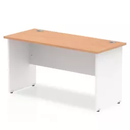 Impulse Straight Office Desk W1400 x D600 x H730mm Panel End Leg Oak Finish White Frame - TT000095