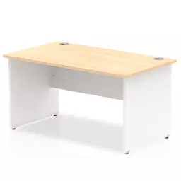 Impulse Straight Office Desk W1400 x D800 x H730mm Panel End Leg Maple Finish White Frame  - TT000110