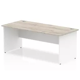 Impulse Straight Office Desk W1800 x D800 x H730mm Panel End Leg Grey Oak Finish White Frame  - TT000156