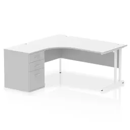 Dynamic Impulse W1600 x D1200 x H730mm Left Hand Crescent Desk Cantilever Leg With D600mm Desk High Pedestal White Finish White Frame - I004154