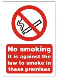 Seco Prohibition Safety Sign No Smoking It Is Against The Law To Smoke In These Premises Self Adhesive Vinyl 150 x 200mm - SB003SRP150X200