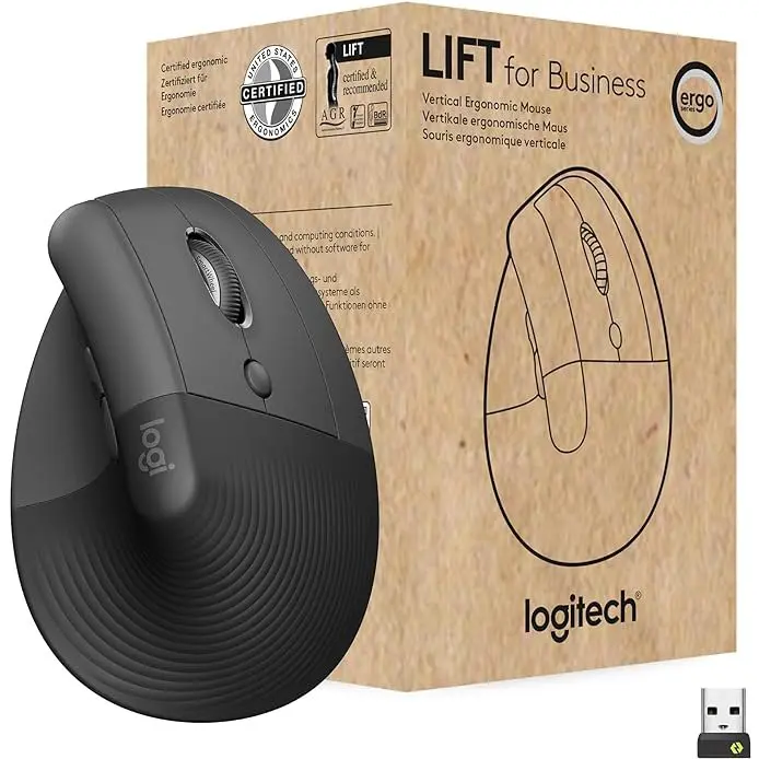 Logitech Lift Vertical Ergonomic 4000 DPI RF Wireless + Bluetooth Mouse for Business