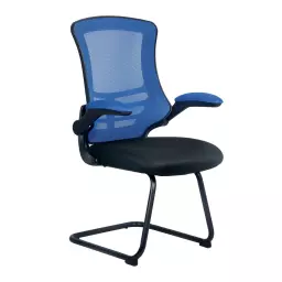 Nautilus Designs Luna Designer High Back Two Tone Mesh Cantilever Visitor Chair With Folding Arms and Black Shell Blue/Black - BCM/T1302V/BL