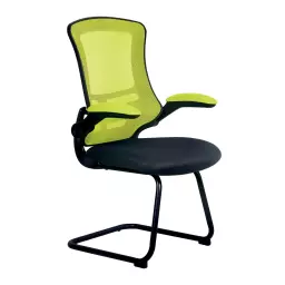 Nautilus Designs Luna Designer High Back Two Tone Mesh Cantilever Visitor Chair With Folding Arms and Black Shell Green/Black - BCM/T1302V/GN