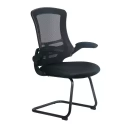 Nautilus Designs Luna Designer High Back Mesh Black Cantilever Visitor Chair With Folding Arms and Black Shell/Frame - BCM/L1302V/BK