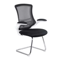 Nautilus Designs Luna Designer High Back Mesh Black Cantilever Visitor Chair With Folding Arms and White Shell/Chrome Frame - BCM/L1302V/WHBK