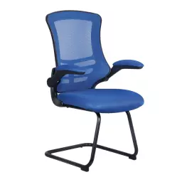 Nautilus Designs Luna Designer High Back Mesh Blue Cantilever Visitor Chair With Folding Arms and Black Shell/Frame - BCM/L1302V/BL