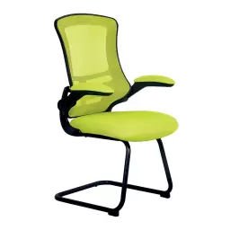 Nautilus Designs Luna Designer High Back Mesh Green Cantilever Visitor Chair With Folding Arms and Black Shell/Frame - BCM/L1302V/GN