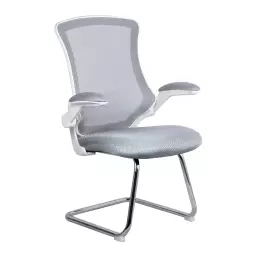 Nautilus Designs Luna Designer High Back Mesh Grey Cantilever Visitor Chair With Folding Arms and White Shell/Chrome Frame - BCM/L1302V/WHGY