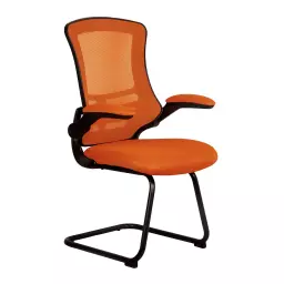 Nautilus Designs Luna Designer High Back Mesh Orange Cantilever Visitor Chair With Folding Arms and Black Shell/Frame - BCM/L1302V/OG