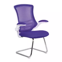 Nautilus Designs Luna Designer High Back Mesh Purple Cantilever Visitor Chair With Folding Arms and White Shell/Chrome Frame - BCM/L1302V/WHPL