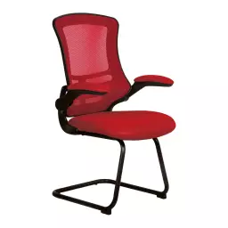 Nautilus Designs Luna Designer High Back Mesh Red Cantilever Visitor Chair With Folding Arms and Black Shell/Frame - BCM/L1302V/RD