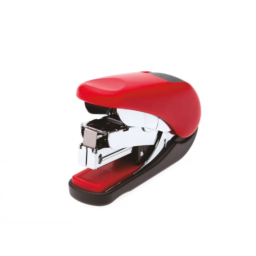 Plus By Pentel Mini Stapler ST-010V Flat Clinch Power Assist Mechanism Top Loading 25 Sheet Capacity Red/Black 30593