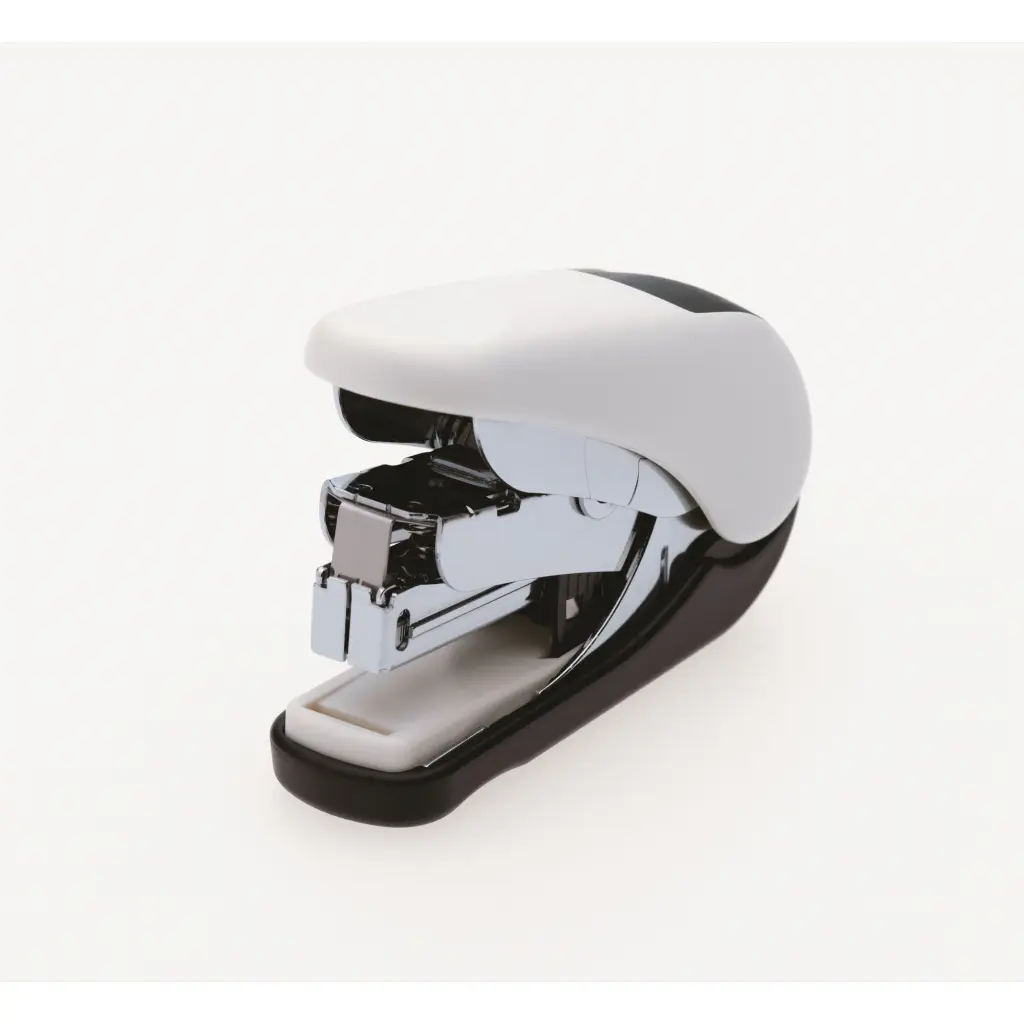 Plus By Pentel Mini Stapler ST-010V Flat Clinch Power Assist Mechanism Top Loading 25 Sheet Capacity White/Black 30592