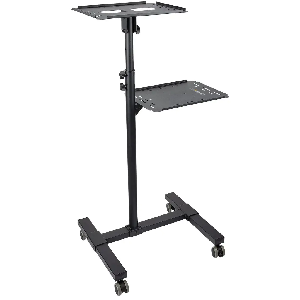 StarTech.com Mobile Projector and Laptop Stand/Cart - Heavy Duty Height Adjustable Portable Projector Stand (2 Shelves; Holds 22lb/10kg each)