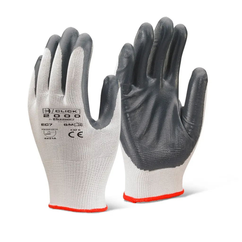 Beeswift Nitrile Palm Coated Polyester Grey Medium (Pack 10 Pairs) - EC7NGYM