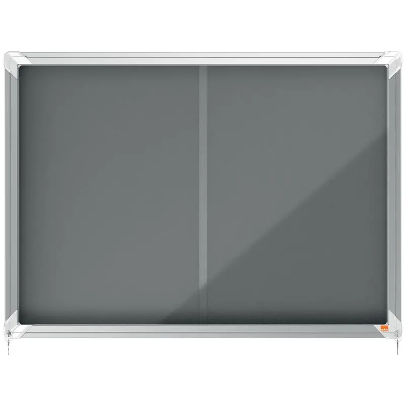 Nobo Premium Plus Grey Felt Lockable Noticeboard Display Case Sliding Door 8 x A4 925x668mm 1915336