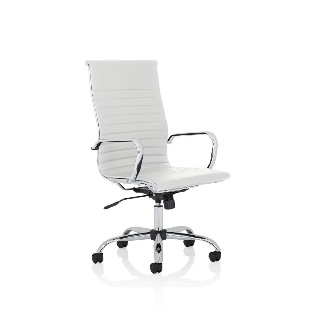 Dynamic Nola High Back White Soft Bonded Leather Executive Office Chair With Fixed Arms and Chrome Frame - OP000256